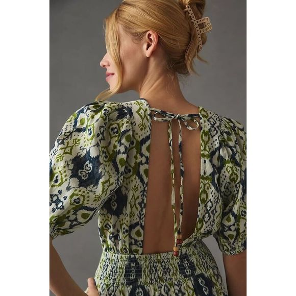 New Anthropolgie X THE ODELLS Smocked Puff-Sleeve Dress Size Large - Picture 5 of 9